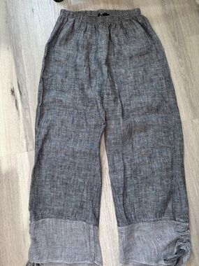 Linen-Blend Gray Boot Cut Pants